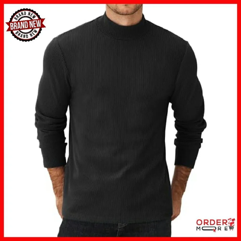 Men's Mock Turtleneck Thermal Sweater Long Sleeve Ribbed Pullover